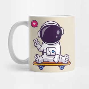 Cute Astronaut Peace Sign On Skateboard Cartoon Mug